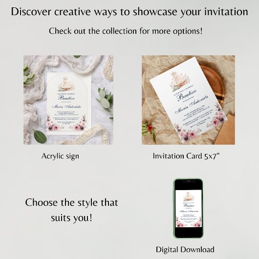 Spanish Bautizo De Niña Floral Bunny Baby Einladung