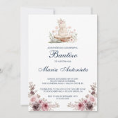 Spanish Bautizo De Niña Floral Bunny Baby Einladung (Vorderseite)