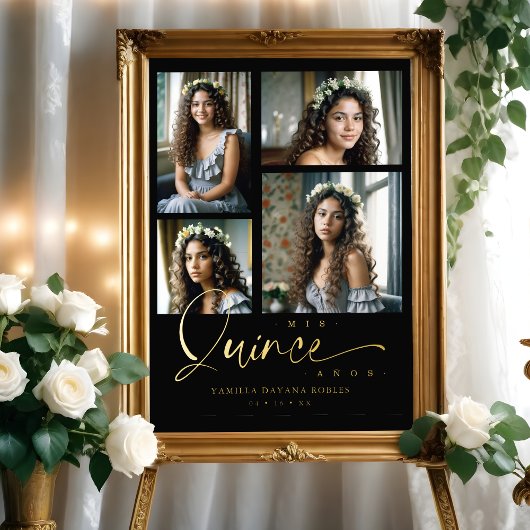 Spanish Black Trendy Quinceañera Collage 4 Photos Foliendrucke