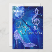 Spanish Blue Disco Ball & Sparkle Heels Sweet 16 Einladung (Vorderseite)
