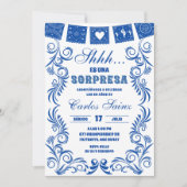 Spanish Blue Talavera SORPRESA Birthday Fiesta Einladung (Vorderseite)