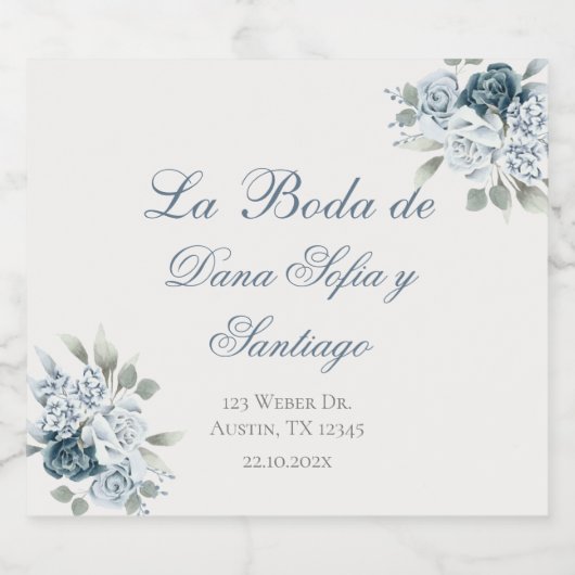Spanish Blue Wedding Schaumweinetikett (Einzelnes Label)
