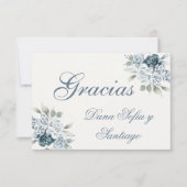 Spanish Blue Wedding Vielen Dank RSVP Karte (Vorderseite)