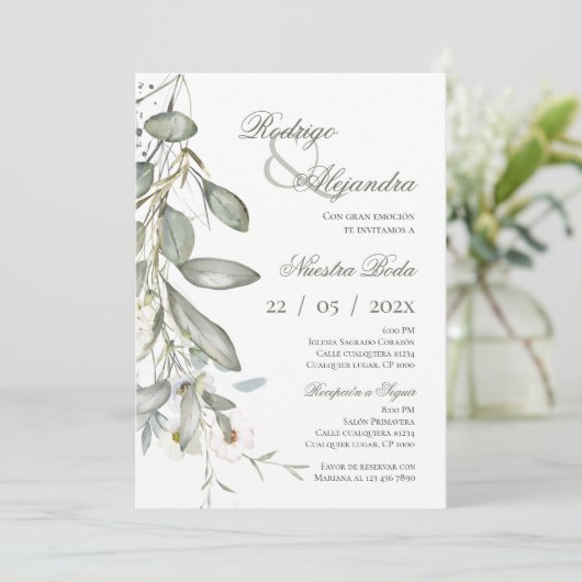 Spanish Boho Floral Wedding Einladung (Stehend Vorderseite)