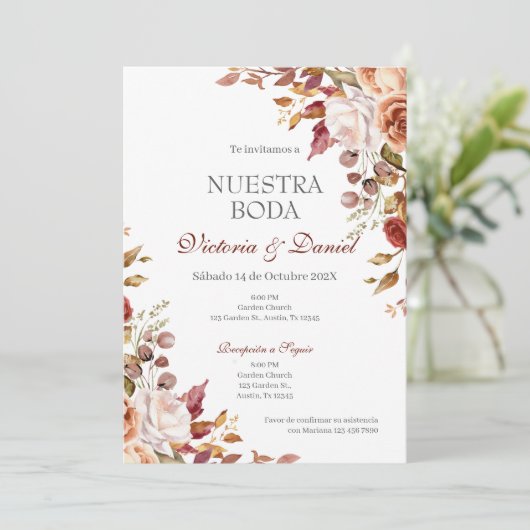Spanish Boho Floral Wedding Einladung (Stehend Vorderseite)