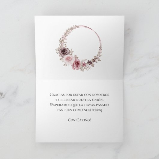 Spanish Boho Wedding Dankeschön Karte (Innenseite)