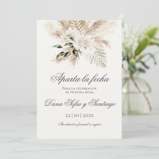 Spanish Boho Wedding Save the Date (Stehend Vorderseite)