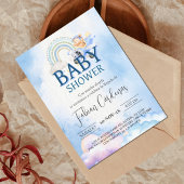 Spanish Boy Baby Shower Teddy Bear Airplane Blue Einladung