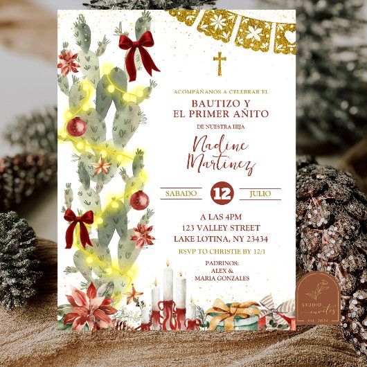 Spanish Cactus Christmas Baptism Invitation Einladung
