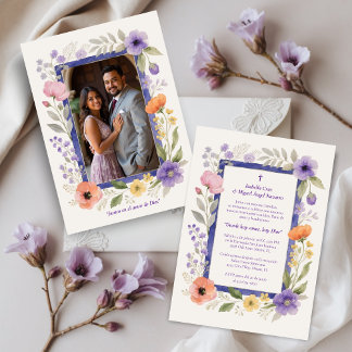 Spanish Chic Photo Purple Floral Christian Wedding Einladung