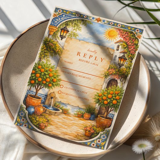 Spanish Courtyard Romance Wedding RSVP Karte