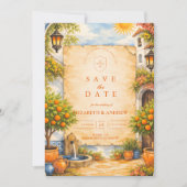 Spanish Courtyard Romance Wedding Save The Date (Vorderseite)