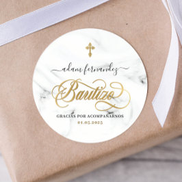 Spanish De Bautizo Gracias Gold Runder Aufkleber