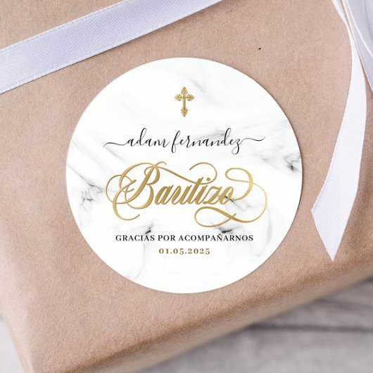 Spanish De Bautizo Gracias Gold Runder Aufkleber