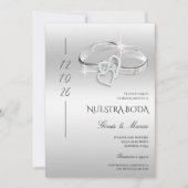 Spanish Decorative Glitzy Silver Wedding Rings Einladung (Vorderseite)