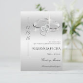 Spanish Decorative Glitzy Silver Wedding Rings  Save The Date (Stehend Vorderseite)