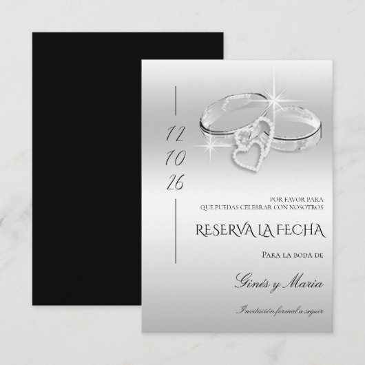 Spanish Decorative Glitzy Silver Wedding Rings  Save The Date (Vorne/Hinten)