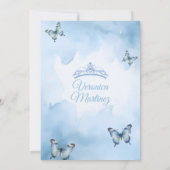 Spanish Dusty Blue Princess Butterfly Bow 15 Años Einladung (Rückseite)