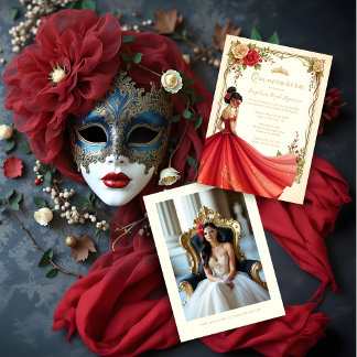 Spanish Exquisite Chic Quinceañera Masquerade Ball Einladung