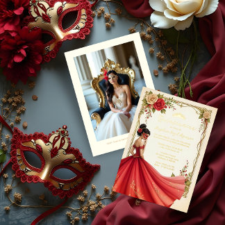 Spanish Exquisite Chic Quinceañera Masquerade Ball Folieneinladung