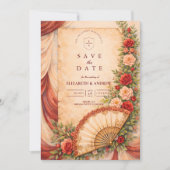 Spanish Fan Romance Wedding Save The Date (Vorderseite)