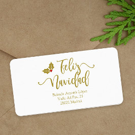 Spanish Feliz Navidad Golden Whimsical Typography Adressaufkleber