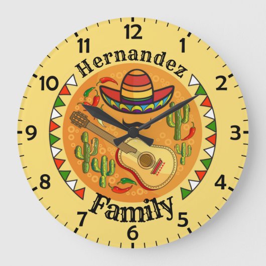 Spanish Fiesta Personalized NAME Fun Cinco De Mayo Große Wanduhr (Vorderseite)