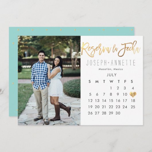 Spanish Foto von Save the Date Calendar falsch gol Einladung (Vorne/Hinten)