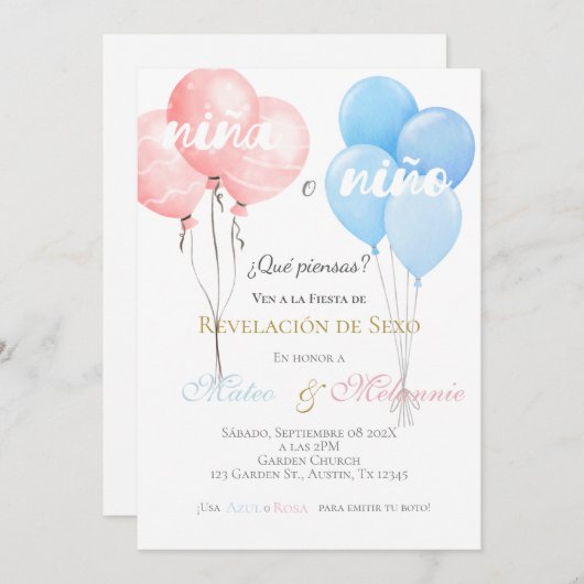 Spanish Gender Reveal Einladung (Vorne/Hinten)
