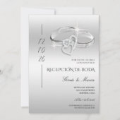 Spanish Glitzy Silver Wedding Rings Reception Einladung (Vorderseite)