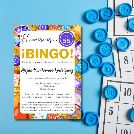 Spanish Gold Bingo & Games Fun 55. Geburtstag Einladung
