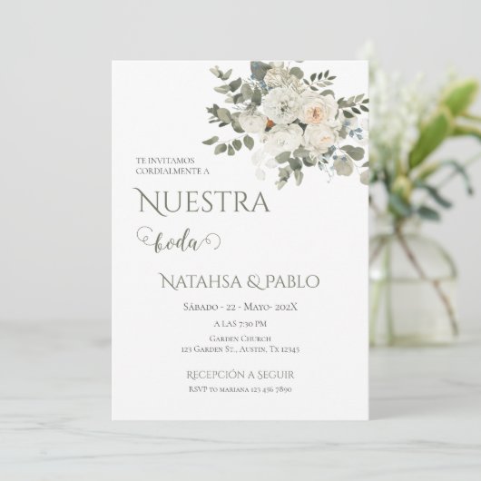 Spanish Greenery Wedding Einladung (Stehend Vorderseite)