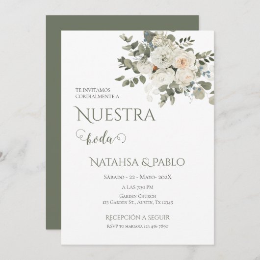 Spanish Greenery Wedding Einladung (Vorne/Hinten)