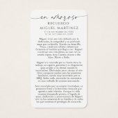 Spanish Guadalupe In Loving Memory Prayer Card (Rückseite)