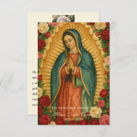 Spanish Guadalupe Photo Funeral Prayer Holy Card Ankündigung (Vorne/Hinten)