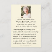 Spanish Guadalupe Photo Funeral Prayer Holy Card Ankündigung (Rückseite)