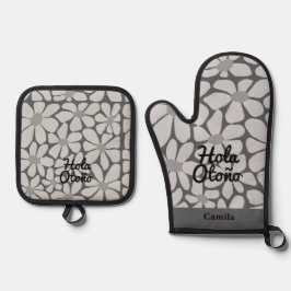 Spanish Hello Autumn Fall Vibes Personalisieren Ofenhandschuh & Topflappen-Set