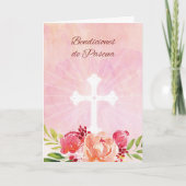 Spanish Language Easter Blessings Pink Flowers wit Karte (Vorderseite)