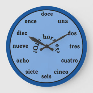 Spanish Language Wall Clock Shades of Blue Große Wanduhr