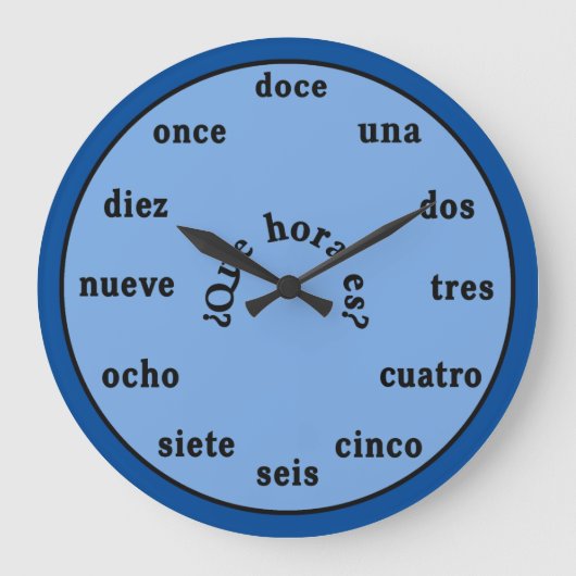 Spanish Language Wall Clock Shades of Blue Große Wanduhr (Vorderseite)