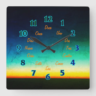 Spanish Letters Square Wall Clock Quadratische Wanduhr