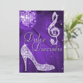 Spanish Lilac Disco Ball & Sparkle Heels Sweet 16 Einladung (Stehend Vorderseite)