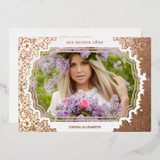 Spanish Luxury Lace Effect Frame Mis XV Años Photo Folieneinladung