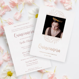 Spanish Luxury Wildflowers Frame Quinceañera Photo Folieneinladung