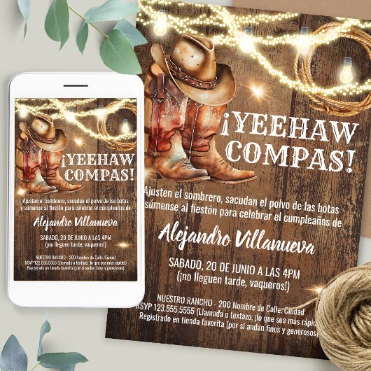 Spanish Mexican Cowboy Cumpleaños Vaquero Einladung