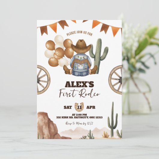Spanish Mexican Wild West Cowboy First Rodeo Einladung (Stehend Vorderseite)