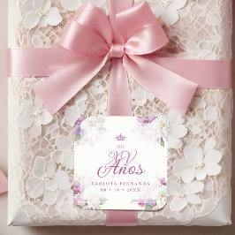 Spanish Mis XV Exquisite Floral Orchids Bouquets Quadratischer Aufkleber