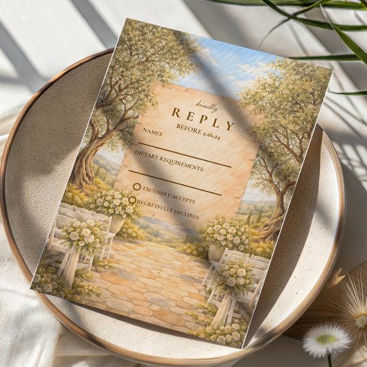 Spanish Olive Grove Wedding RSVP Karte