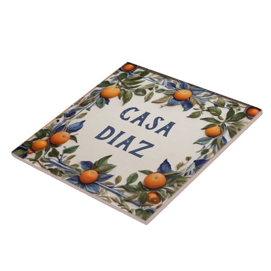 Spanish Oranges Custom House Name Plaque Sign Fliese (Seite)