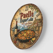 Spanish Paella Rustic Mediterranean Kitchen Große Wanduhr (Winkel)